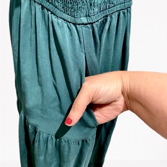 Casual Flutter Short Sleeve Crew Neck Smocked Elastic Waist Tiered Midi Dress - Picture 7 of 11